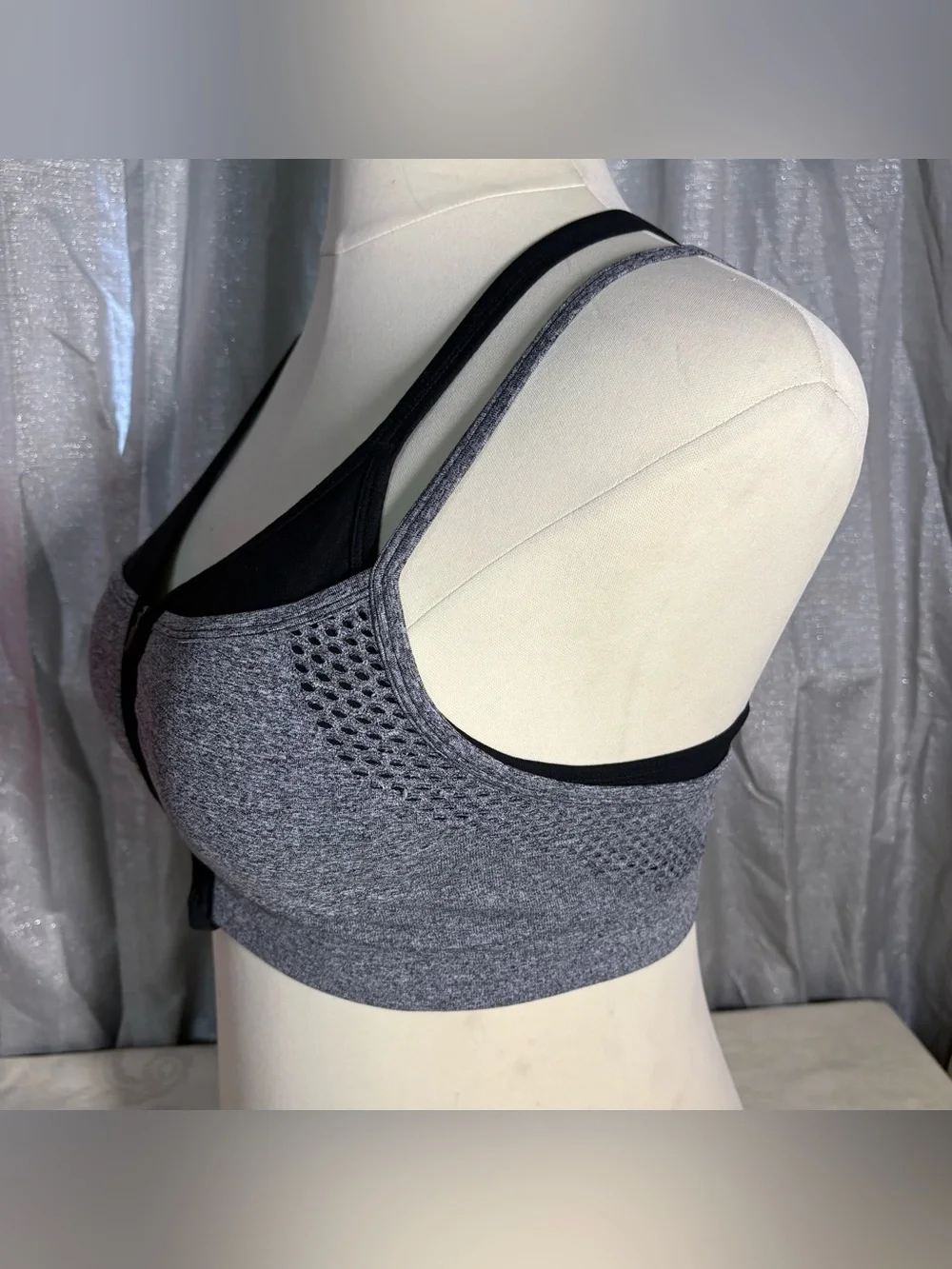 Athletic Works Gray and Black Front-Zip double layer  Sports Bra